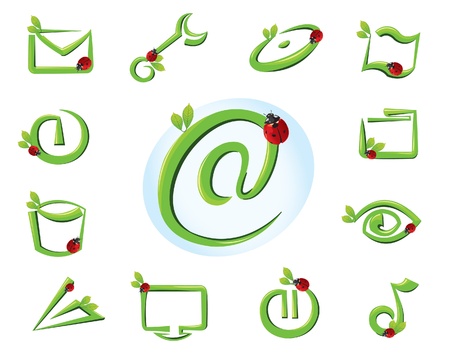 Group of green icons wiht ladybugのイラスト素材