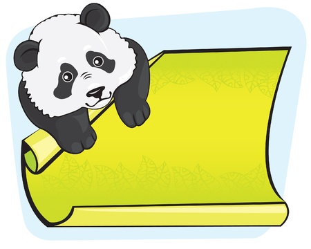 Cartoon fanny panda and green leafのイラスト素材
