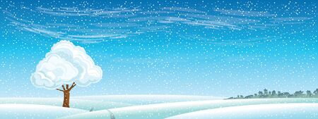 Winter tree in white meadow on blue skyのイラスト素材