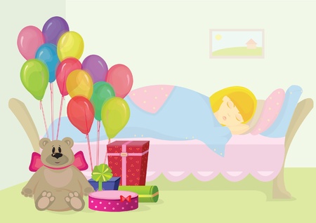 Gifts beside the sleeping girlのイラスト素材