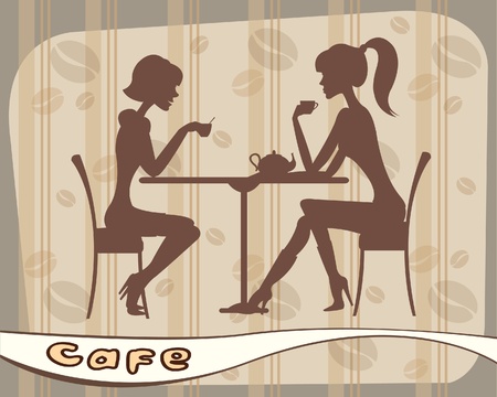 Silhouettes of women sitting in cafe のイラスト素材