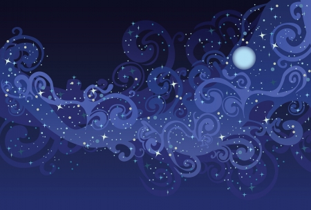 Vector night sky with stars, moon and milky wayのイラスト素材