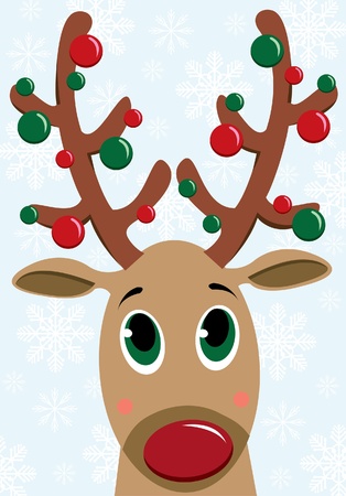 Cartoon funny deer on a snowflakes backgroundのイラスト素材