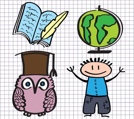 Cartoon funny school drawings on notebookのイラスト素材