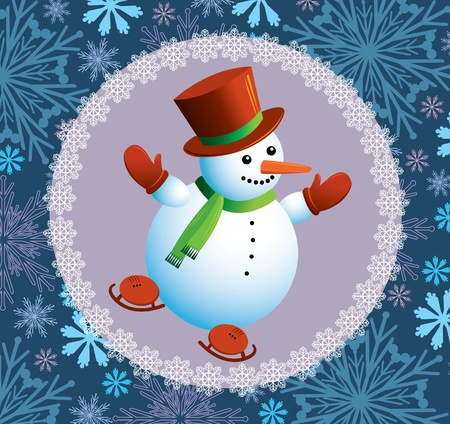 Cartoon happy snowman with skatingのイラスト素材