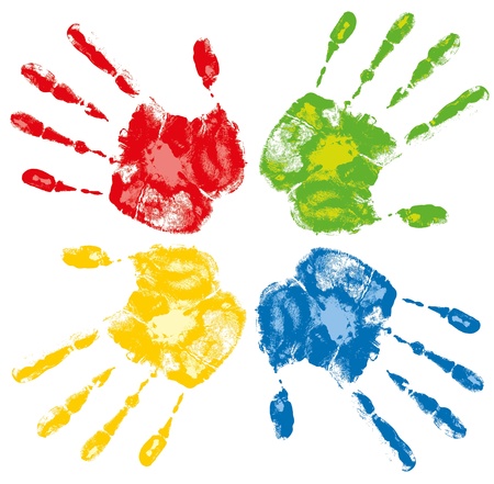 group of colored human hands on a white backgroundのイラスト素材