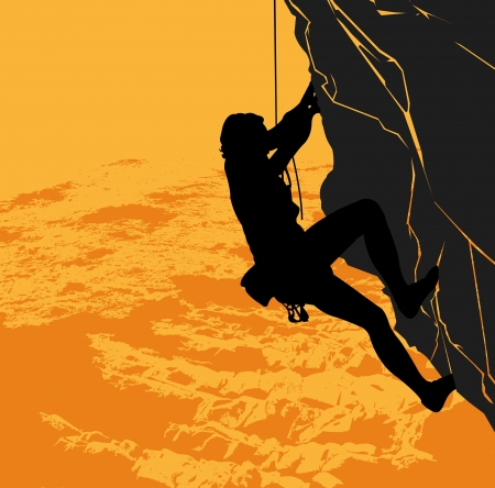black silhouette of a rock climber on a sunset backgroundのイラスト素材