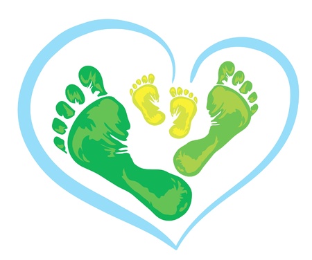 Symbol of family - three green foot print from the father, mother and childのイラスト素材