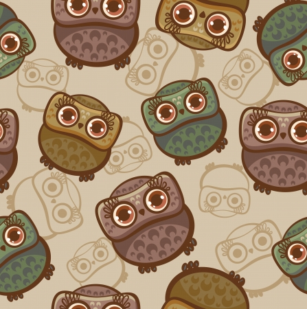 Seamless pattern with funny owls  Cartoon vector wallpeper のイラスト素材