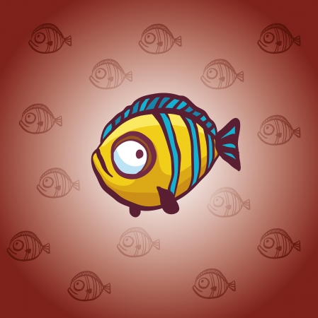 Cartoon funny yellow fish on a orange background.のイラスト素材