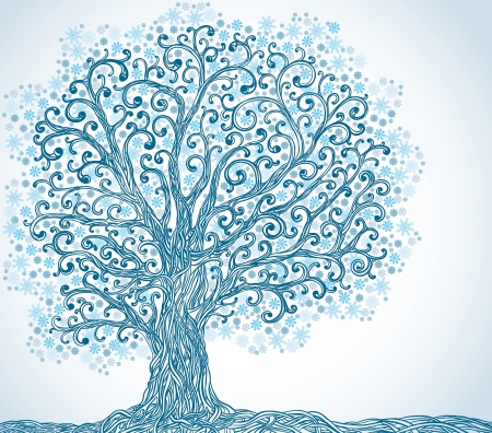 Winter graphic tree with blue snowflakes.のイラスト素材