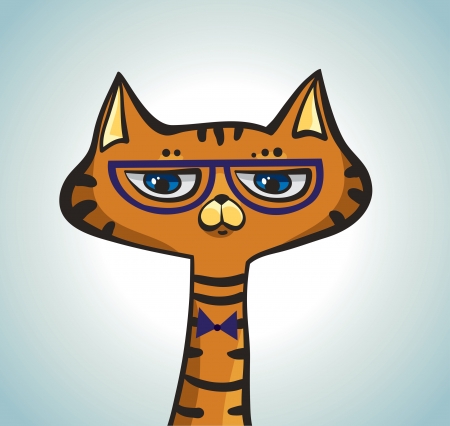 Funny cartoon hipster cat with glasses and tie.のイラスト素材