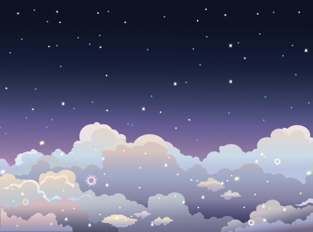 Night starry sky with group of cumulus clouds.のイラスト素材