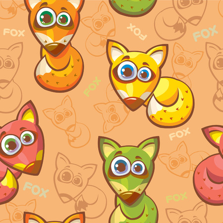 Seamless pattern with funny cartoon foxes. のイラスト素材