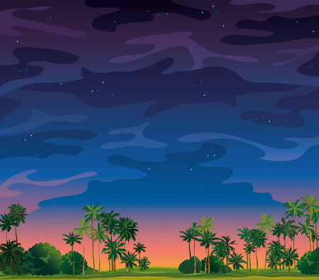 Night tropical landscape with coconut palms のイラスト素材