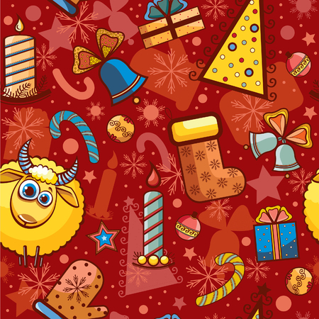 Christmas seamless pattern with yellow ram. New year background.のイラスト素材