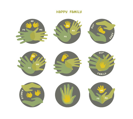 Collection of icons with human hands. Vector set with signs of love and care in family.のイラスト素材