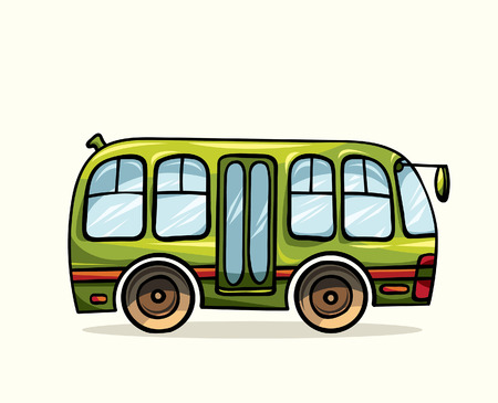 Cartoon green bus on a white background. Vector illustration of public transport.のイラスト素材