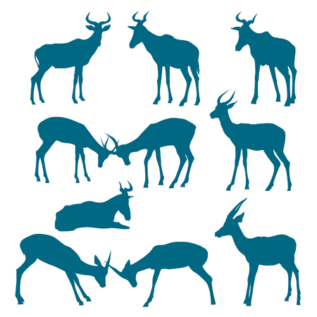 Vector set with silhouette of deers. Collection of hoofed animals.のイラスト素材