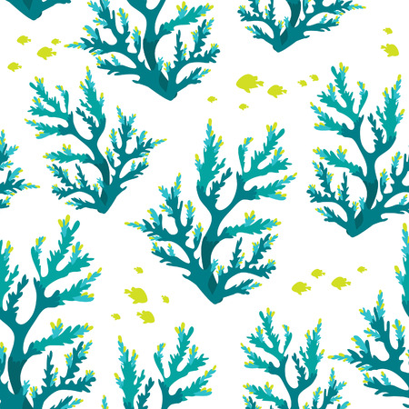 Seamless underwater pattern with blue corals and fish. sea life wallpaper.のイラスト素材