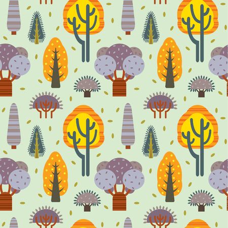 Cartoon nature wallpaper. Seamless pattern with autumn trees.のイラスト素材