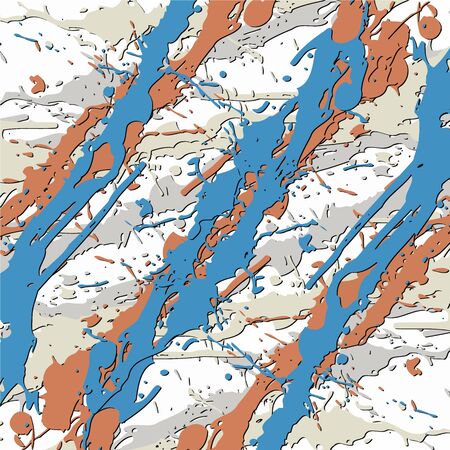 Abstract background. Psychedelic texture of brush strokes of colored paint of blurred lines and spots of different shapes and sizes.のイラスト素材