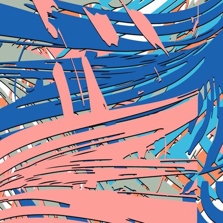 Abstract background. Psychedelic fractal, texture of brush strokes of colored paint of blurred lines and spots of different shapes and sizes.のイラスト素材