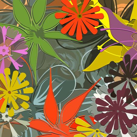 Abstract background. Psychedelic fractal, texture of brush strokes of colored paint of blurred lines and spots of different shapes and sizes.のイラスト素材