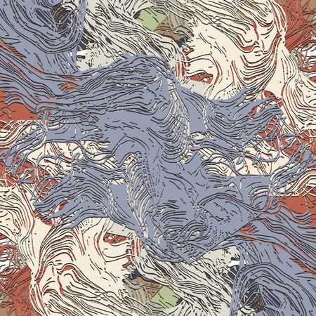 Abstract background. Psychedelic texture of brush strokes of colored paint of blurred lines and spots of different shapes and sizesのイラスト素材