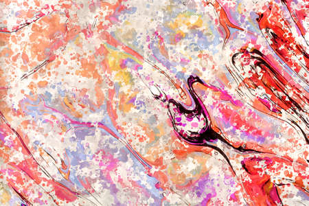 abstract psychedelic background watercolor stylization from colored chaotic brush strokes of different sizes and blurry spots of paintの写真素材