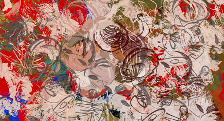 abstract computer stylized decorative vintage texture, background pattern of large strokes of paint,...