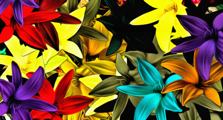 Computer graphics of abstract floral psychedelic background stylization of colored chaotic stickers...