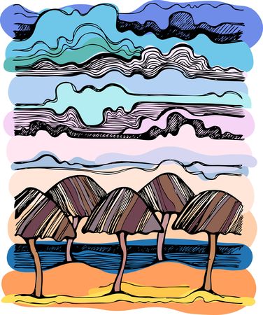 Sea landscape. A view of the sea and clouds. A vector illustration.の写真素材