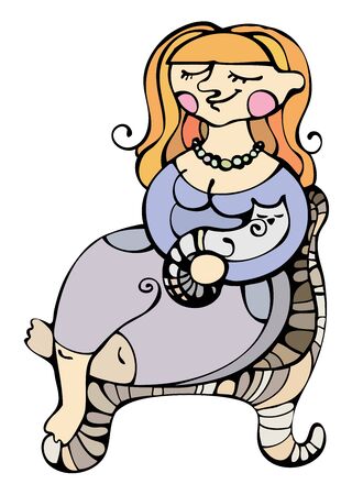 The image of the girl with a cat. A vector illustration.の写真素材