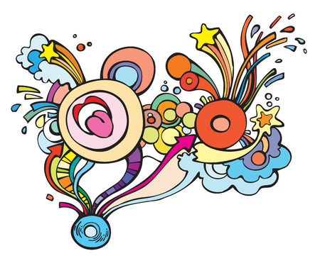 Dispersing beams, arrows, clouds from a circle.のイラスト素材