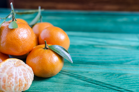 Tangerines citrus close - up copy spaceの写真素材
