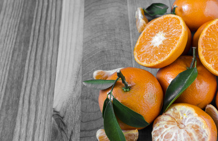 Tangerines with black and white background, copy space mandarinの写真素材