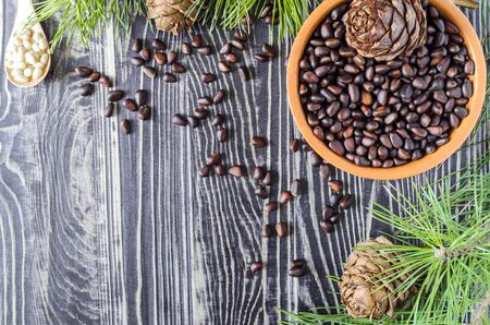 pine nuts pine conesの写真素材