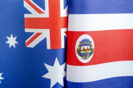 national flags of Australia and Costa Rica close-upの写真素材