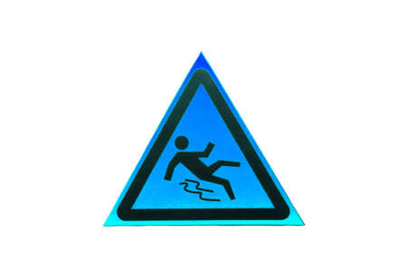warning sign figure of a falling man in a blue triangle on a white background close up isolateの写真素材