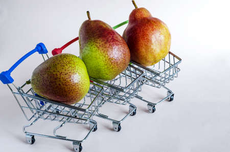 big juicy pear in trucks from the supermarket, close-upの写真素材