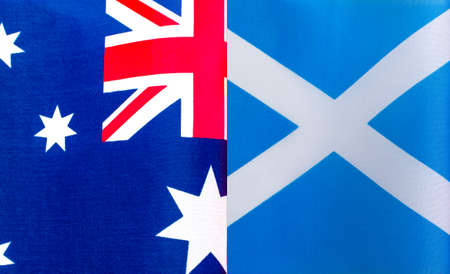 fragments of the national flags of Australia and Scotland close upの写真素材