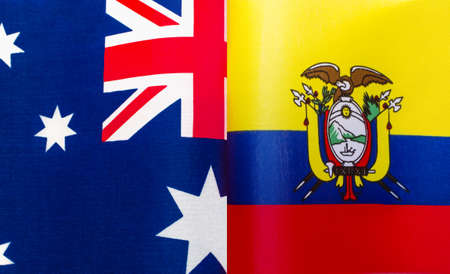 fragments of the national flags of Australia and the Republic of Ecuador close upの写真素材