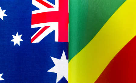 fragments of the national flags of Australia and the Republic of the Congo close upの写真素材