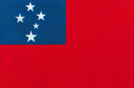 Samoan national flag on a fabric basis close-upの写真素材