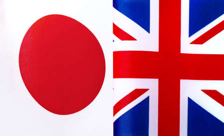 fragments of the national flags of Japan and great Britain close-upの写真素材