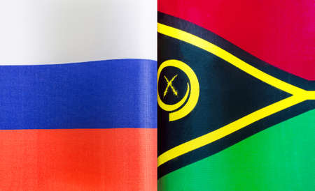 fragments of the national flags of Russia and Vanuatu close-upの写真素材