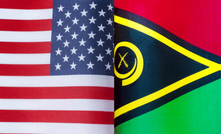 fragments of the national flags of the United States and Vanuatu in close-upの写真素材