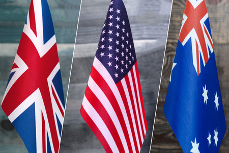 AUKUS is a trilateral defense alliance consisting of Australia, the United Kingdom and the United States. Alliance from Australia, UK, USAの写真素材