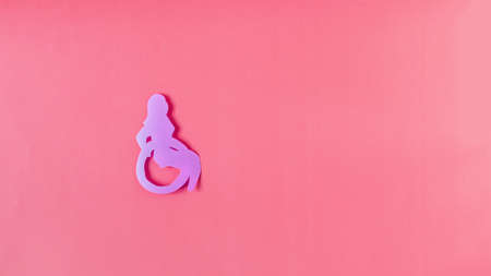 Banner figure of a man in a wheelchair on a red background. Social and household protection of people with disabilities.の写真素材